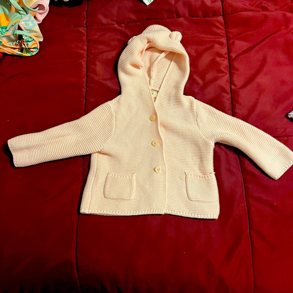PINK Gap baby button up sweater with hood! Perfect for cold nights!